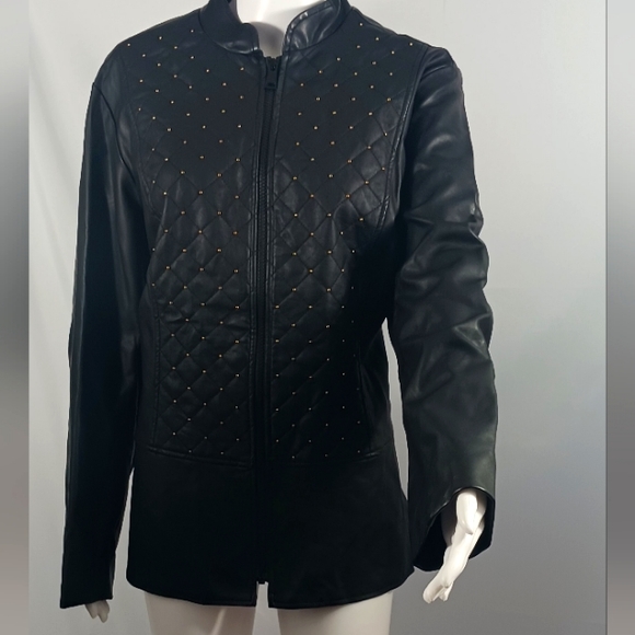 Women Plus Quilted Leather Jacket - Picture 2 of 11